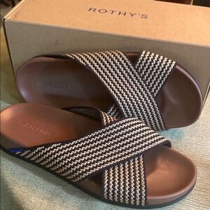 Rothy’s The Weekend Slide in Hemp: Toffee Stripe sz 8.5 Women